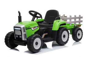 Green R/C Twin Motor Tractor & Trailer - 12V Kids' Electric Ride On